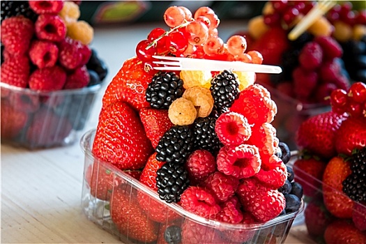 塑料盒,新鲜,健康,水果,醋栗,草莓