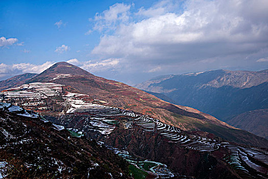 冬季的云南东川红土地落霞沟