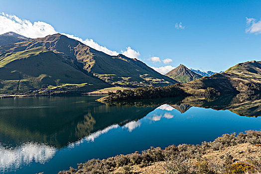 山,反射,湖,靠近,皇后镇,奥塔哥地区,南部地区,新西兰,大洋洲