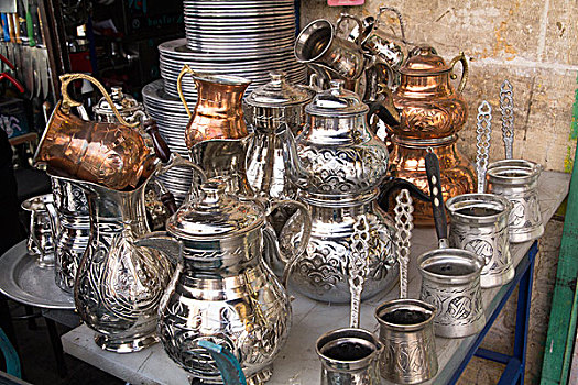 土耳其,麦地那,铜,露天市场,咖啡,制作,罐