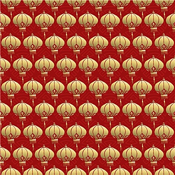 中国,无缝,图案,红灯笼,灯,金色