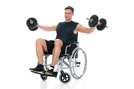 残障,男人,轮椅,锻炼,哑铃