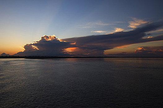秘鲁,亚马逊河,积云,日落