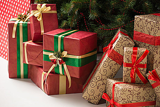 一堆,礼盒,圣诞树