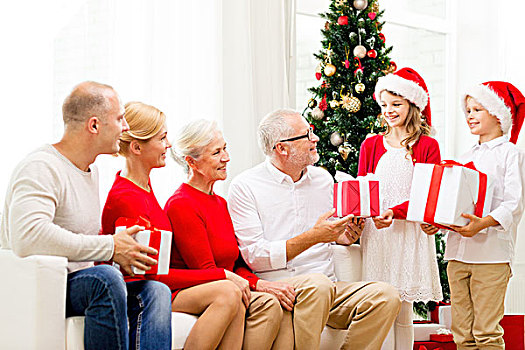家庭,休假,圣诞节,人,概念,微笑,礼盒,在家