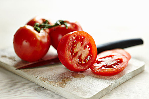 番茄片,西红柿,切菜板,刀