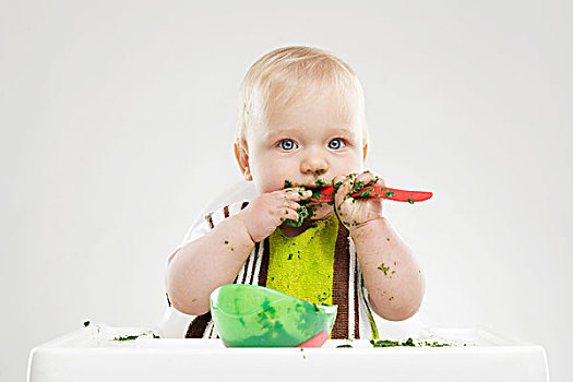 婴儿,吃,菠菜