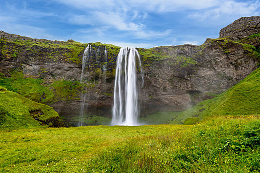 瀑布,夏天,冰岛