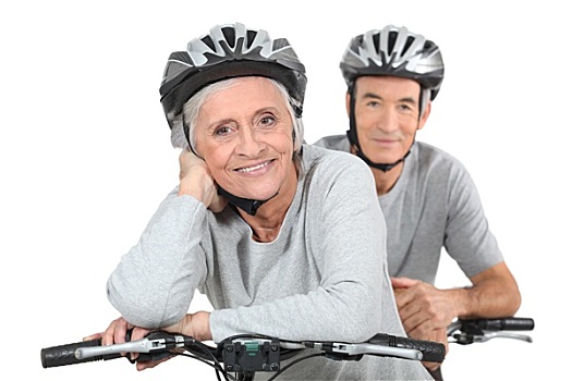 老年,夫妻,骑,自行车,一起