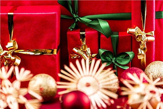 五个,红色,圣诞节,礼物,蝴蝶结