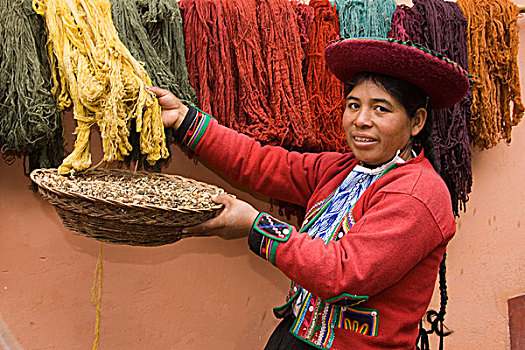 女人,传统服饰,解释,毛织品,染,编织,库斯科市,秘鲁