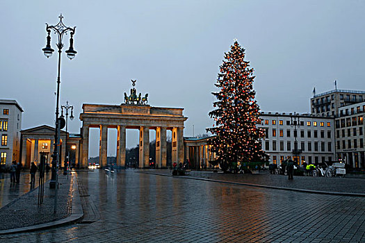 圣诞节,装饰,树,勃兰登堡,大门,柏林,德国,欧洲