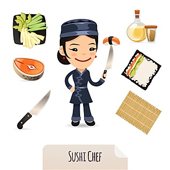 女性,寿司,厨师,象征