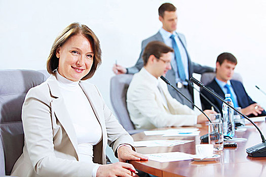 图像,职业女性,商务会议,三个,商务人士,背景