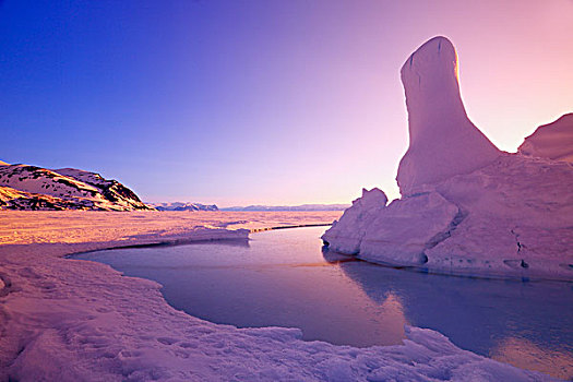 午夜,照片,冰山,冰冻,海中,冰,巴芬湾,北冰洋,北方,巴芬岛,加拿大
