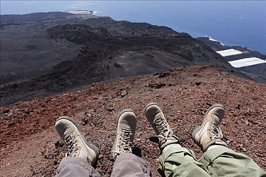 脚,远足者,休息,火山,帕尔玛,加纳利群岛,西班牙,欧洲
