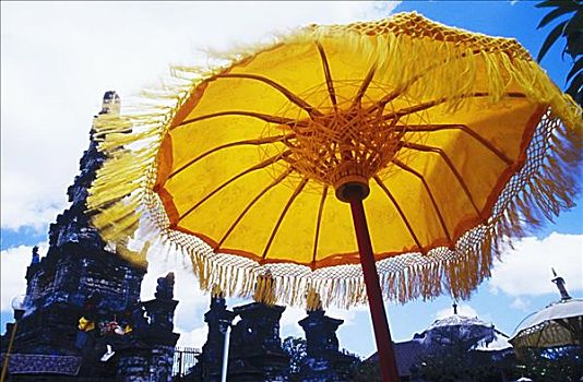仰视,遮阳伞,正面,庙宇,巴厘岛,印度尼西亚