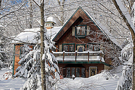 房子,积雪,冬天,铁,山,魁北克,加拿大