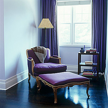 镀金,扶手椅,脚凳,软垫,紫罗兰,皇家,记事本,客厅