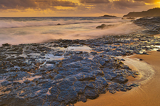 石头,海滩,考艾岛,夏威夷,美国
