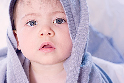 女婴,遮盖,蓝色,毯子,头像