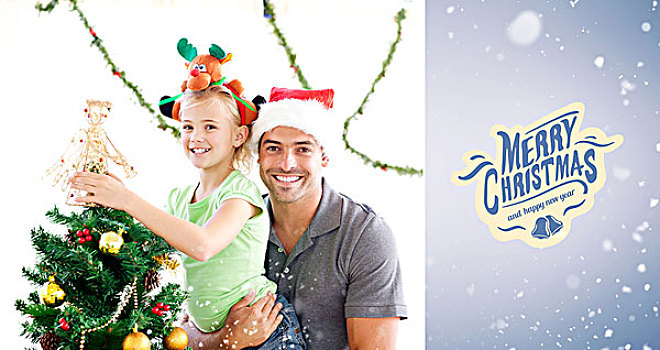 高兴,父亲,女儿,装饰,一起,圣诞树