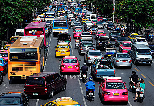 排,汽车,多车道,道路,曼谷,泰国,亚洲