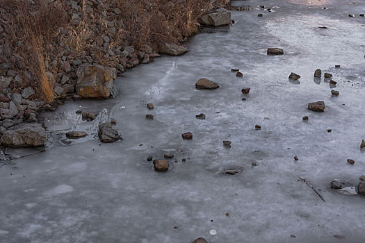 结冰,表面,河
