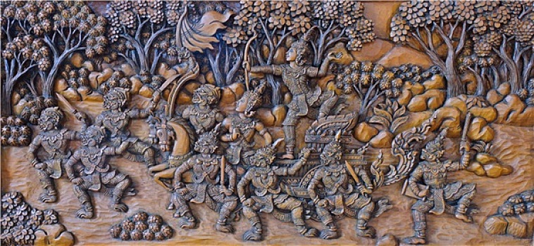 木刻,罗摩衍那,庙宇,墙壁,泰国