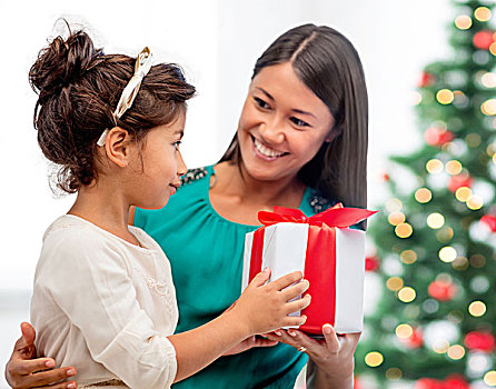 休假,礼物,圣诞节,概念,高兴,母子,女孩,礼盒