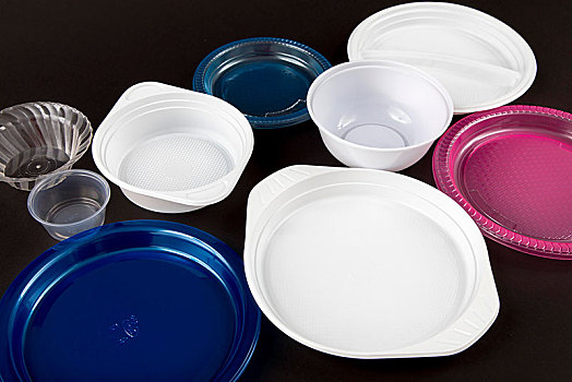 塑料制品,盘子,瓷器,一次性用品,垃圾,多样,形状,彩色