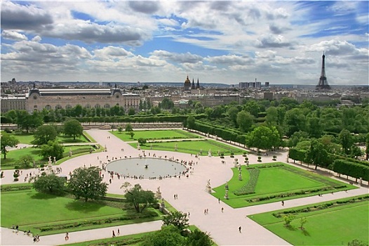 航拍,城市公园,靠近,卢浮宫,皇宫,埃菲尔铁塔,巴黎