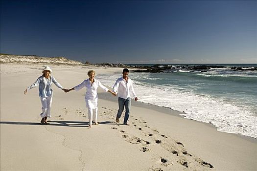 伴侣,老年,女人,握手,海滩