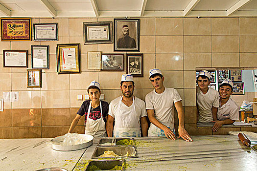 土耳其,糕点店,做糕点,制作,土耳其人,奶酪,开心果,肉,使用,只有