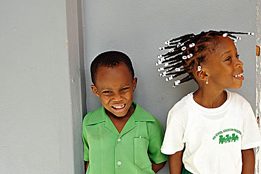 dominica,roseau,preschool,social,center,portrait,of,young,girl,and,boy