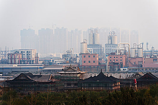 城市天际线,雾,天津,中国