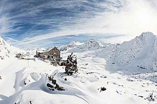 积雪,风景,酒店,南蒂罗尔,意大利