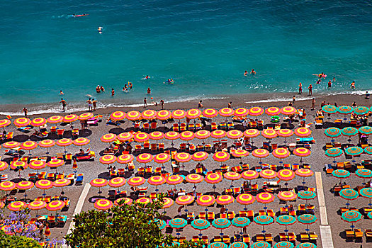 彩色,沙滩伞,波西塔诺,阿马尔菲海岸,坎帕尼亚区,意大利