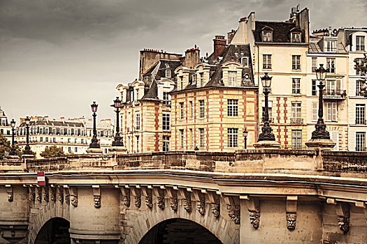 巴黎新桥,旧式,照片,滤镜效果,桥,赛纳河,河,巴黎,法国