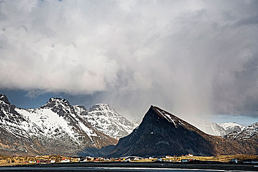 生动,云,高处,遥远,雪山,罗弗敦群岛,挪威