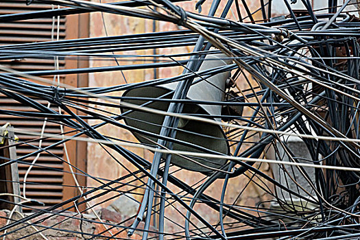 电,线缆,扬声器,老城区,河内,越南