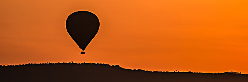 气球,飞跃,地平线,橙色天空