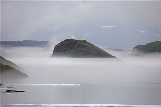 薄雾,上方,高山湖,挪威,斯堪的纳维亚,欧洲