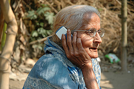 老太太,手机,孟加拉,一月,2008年