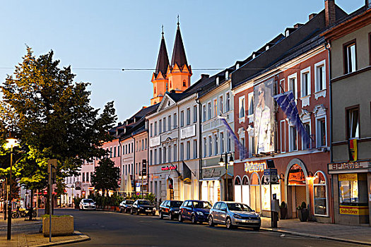 街道,教堂,上弗兰科尼亚,弗兰克尼亚,巴伐利亚,德国,欧洲