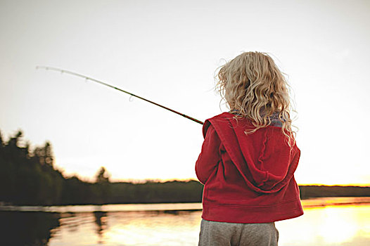 女孩,钓鱼,国王,湖,安大略省,加拿大