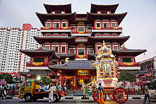新加坡,唐人街,马车,正面,中国寺庙