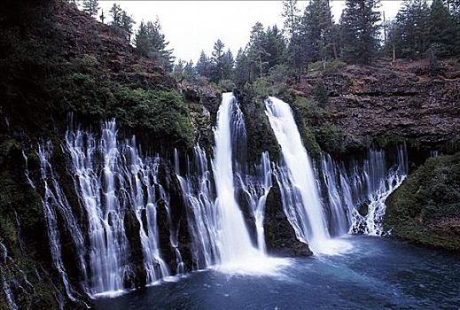 瀑布,湖,树林,州立公园,加利福尼亚,美国,北美