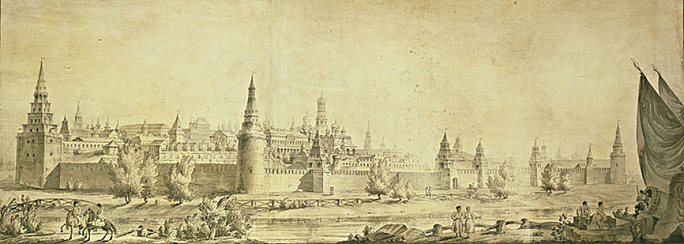 全景,莫斯科,克里姆林宫,结束,18世纪,艺术家
