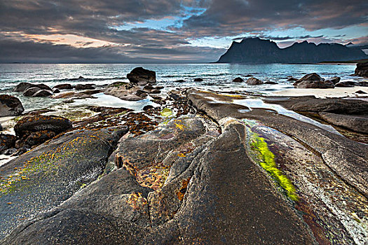石头,海滩,罗弗敦群岛,诺尔兰郡,挪威,欧洲